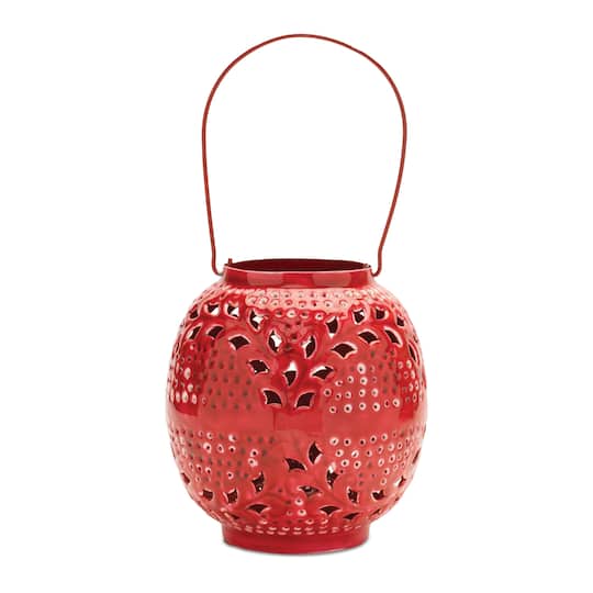 8" Punched Metal Candle Lantern